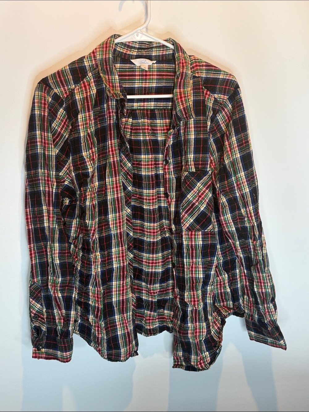 Time and Tru Women's Plaid Button-Front Shirt - Red & Green Size: XXL